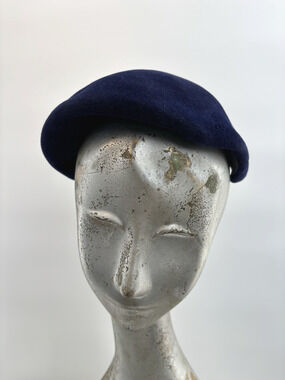 Vintage Fascinator Hat Merrimac Deluxe Velour Navy Blue Tilt Half Cocktail